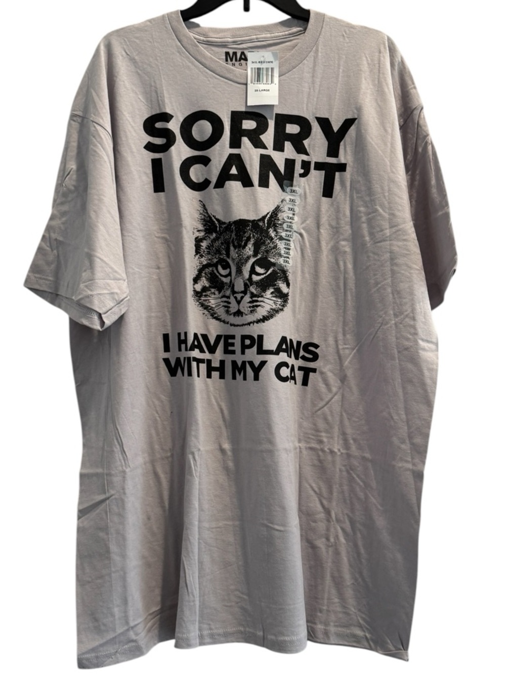 Mad Engine Cat T-Shirt "Sorry I Can't" in Light Taupe Gray Size 3XL